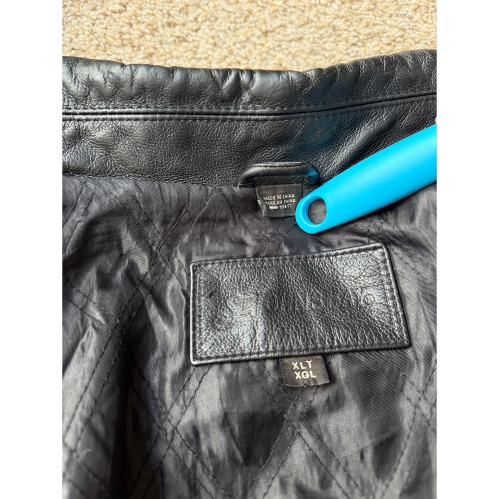 St. John Bay Leather Jacket men XLT Black Bomber Lined Collared - Picture 3 of 13